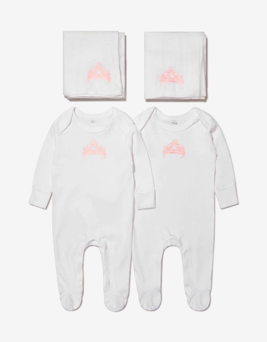 Baby Girls Organic Cotton Crown Babygrow And Muslin Set, 5 of 4