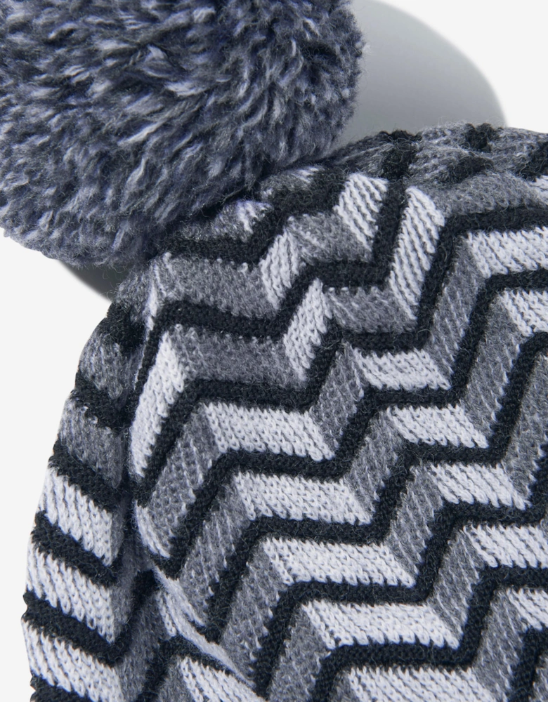 Boys Wool Zigzag Bobble Hat in Black
