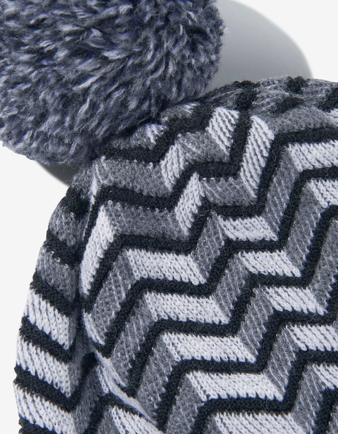 Boys Wool Zigzag Bobble Hat in Black