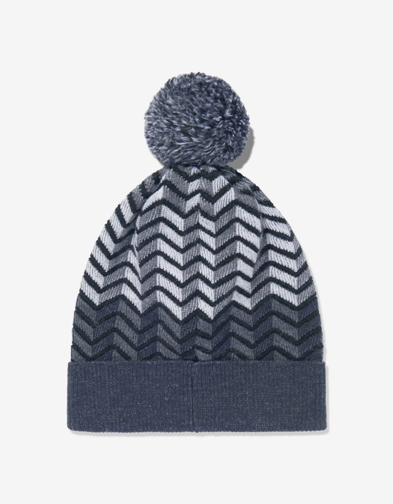 Boys Wool Zigzag Bobble Hat in Black