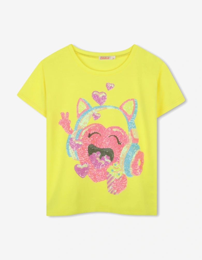 Billieblush Girls Sequin Illustrated T-Shirt in Yellow