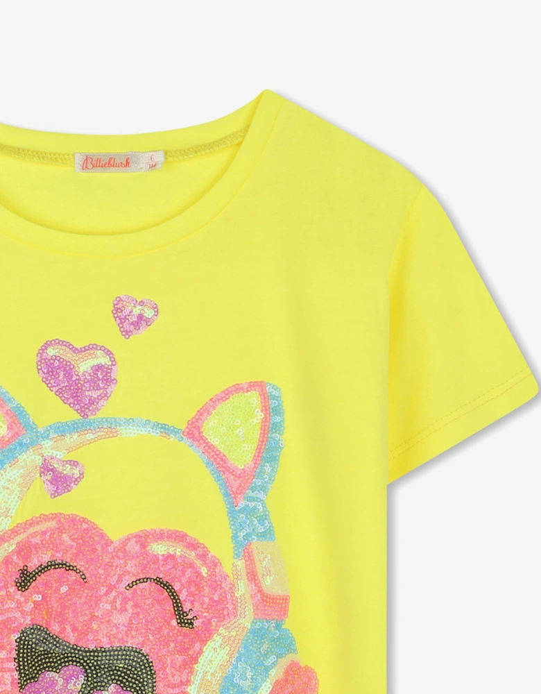 Billieblush Girls Sequin Illustrated T-Shirt in Yellow