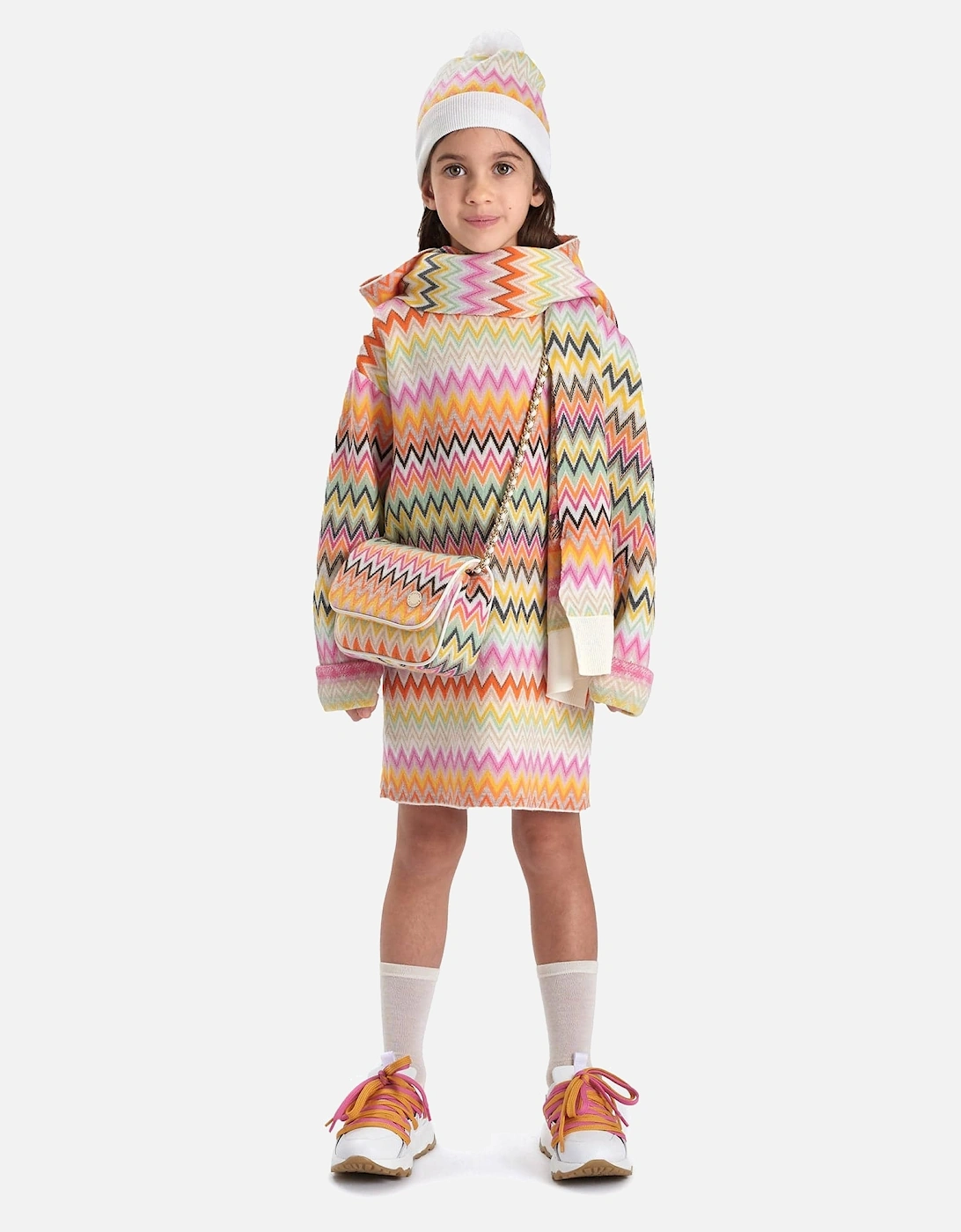 Girls Zigzag Bobble Hat in Multicolour