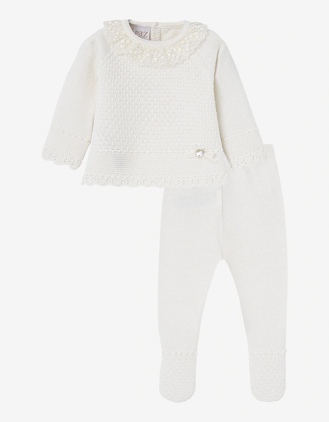Baby Knitted 2 Piece Babygrow Set in Ivory, 5 of 4