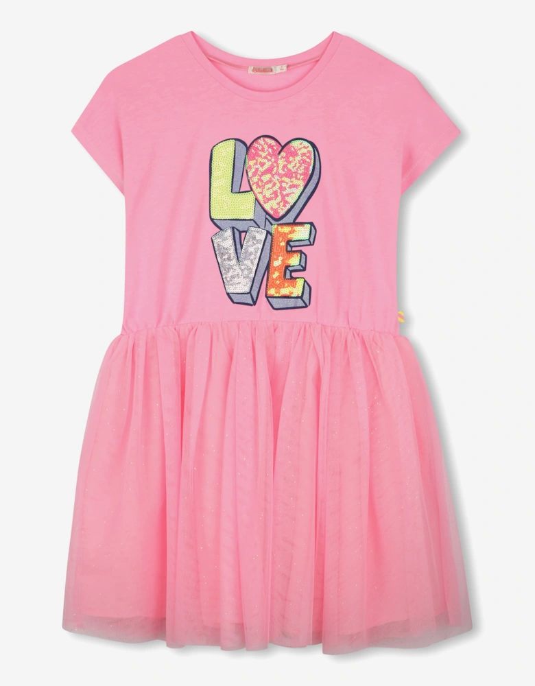Billieblush Girls Bi-material Love Dress in Pink
