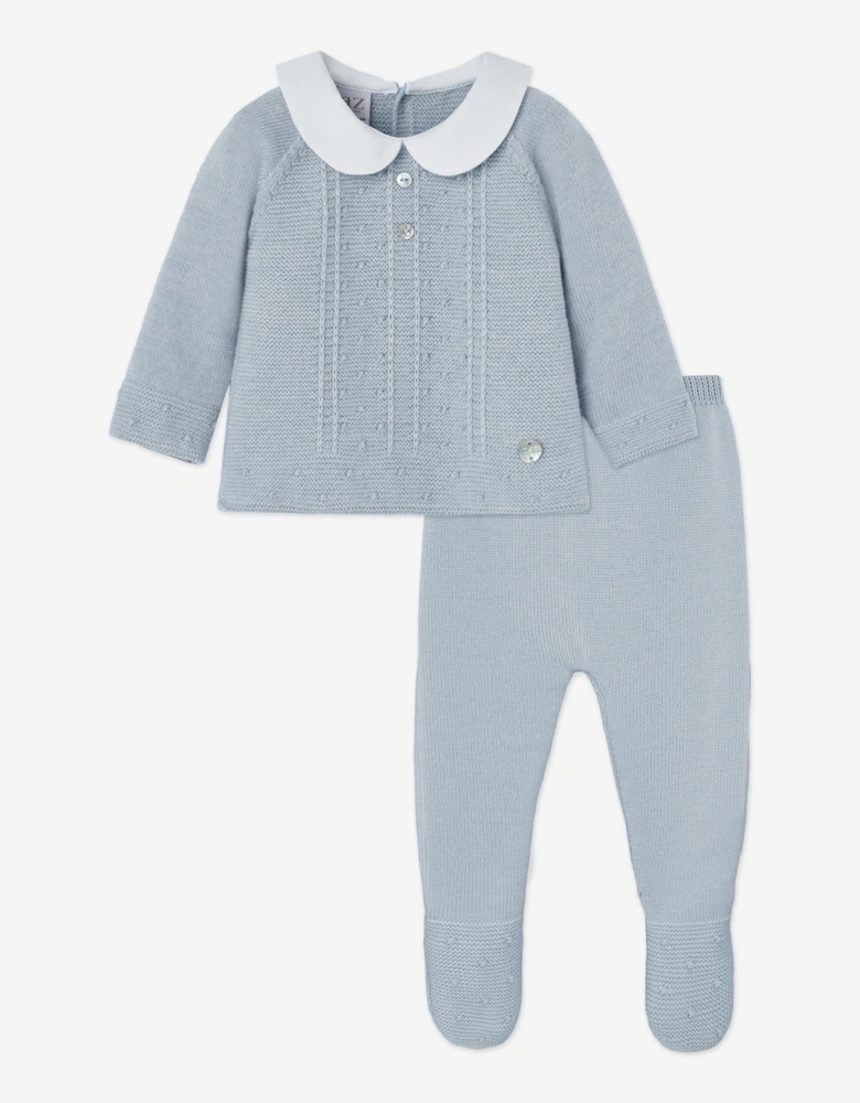 Baby Boys Knitted 2 Piece Babygrow Set in Blue