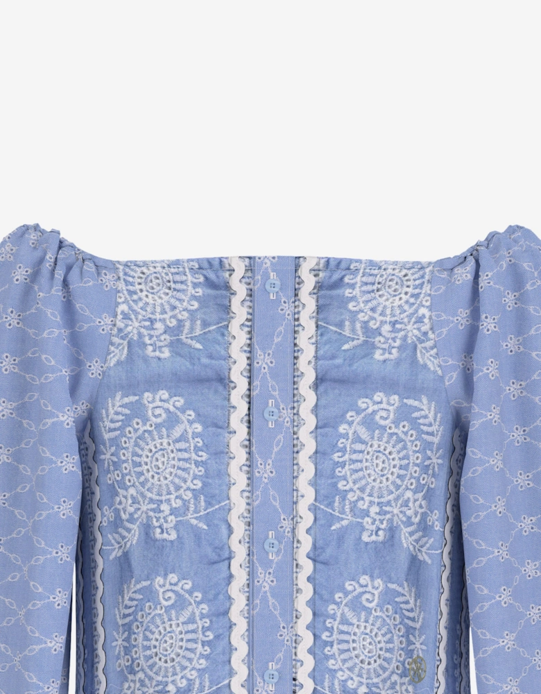 Girls Sangallo Oxford Blouse in Blue