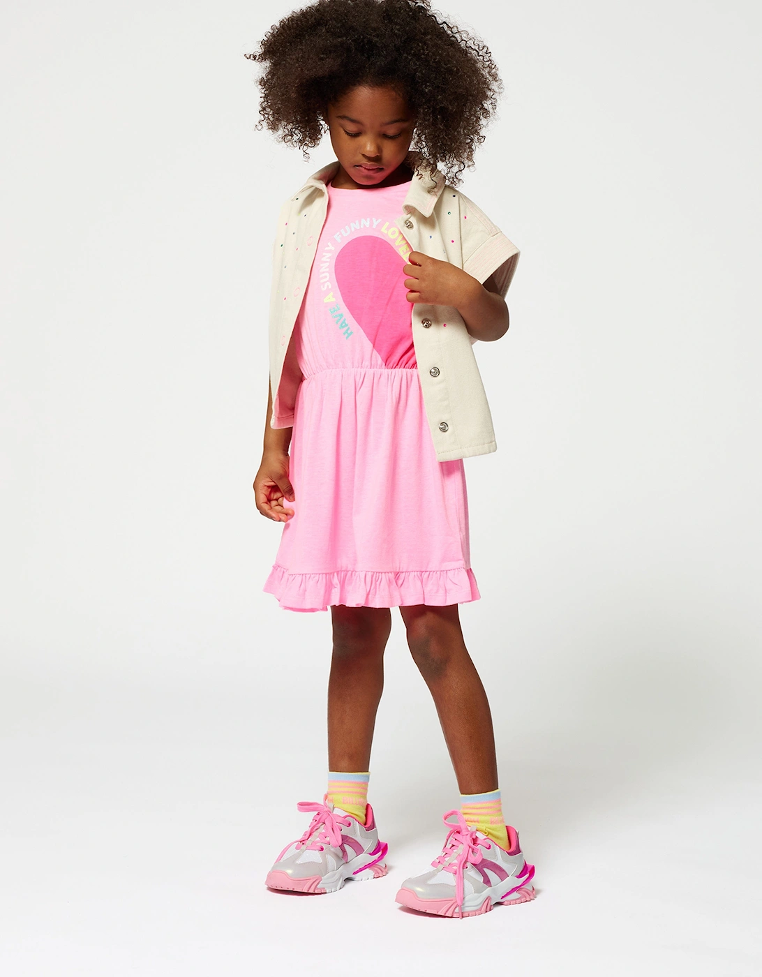 Billieblush Girls Heart Print Jersey Dress in Pink