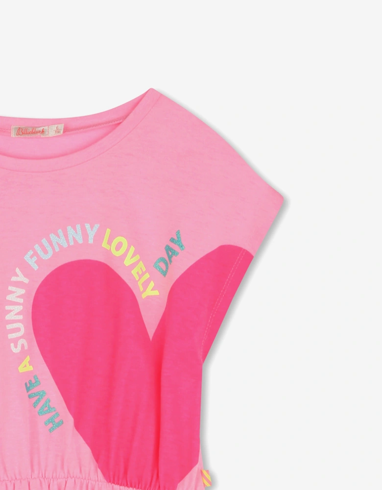 Billieblush Girls Heart Print Jersey Dress in Pink