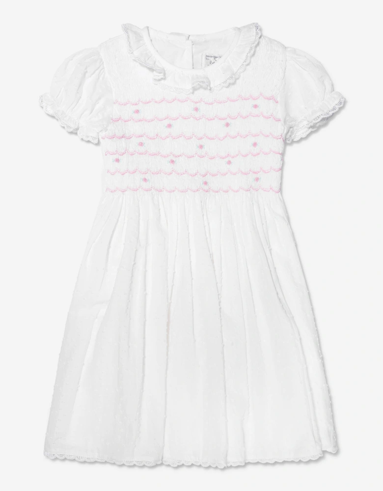 Girls Swiss Dot Smocked Dress in Ivory