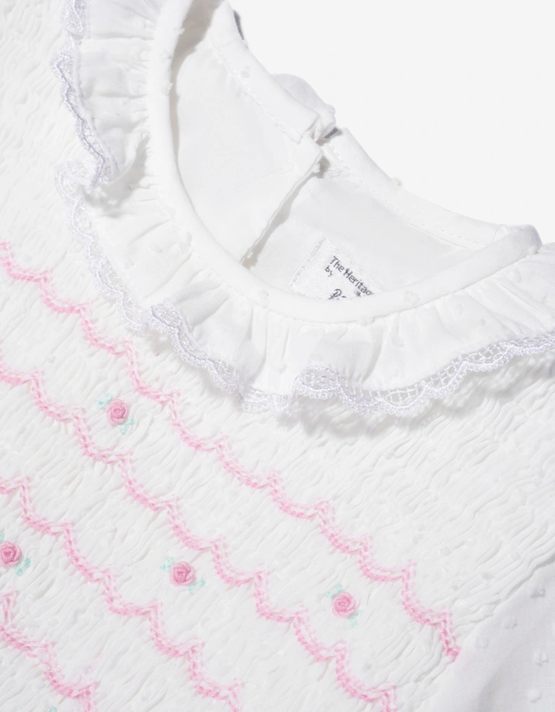 Girls Swiss Dot Smocked Dress in Ivory
