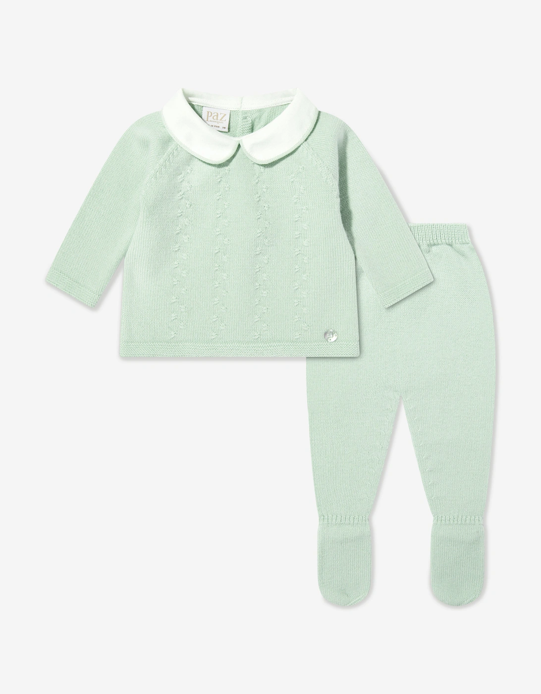 Baby Boys Knitted 2 Piece Babygrow Set in Green, 6 of 5