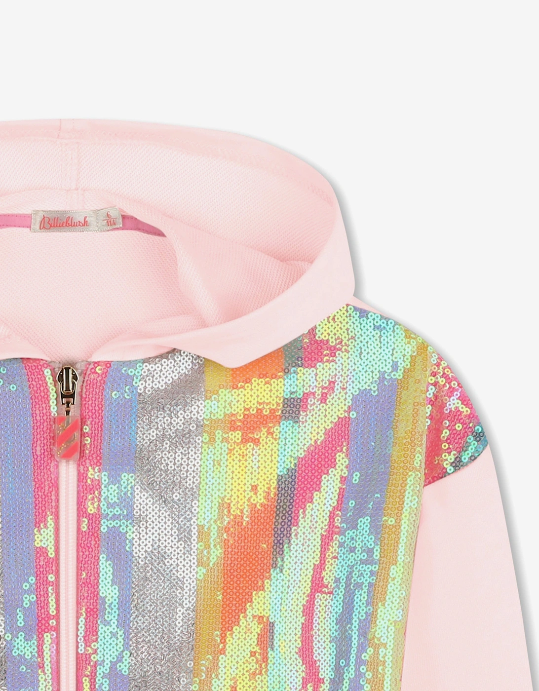Billieblush Girls Striped Sequin Zip Up Top in Pink