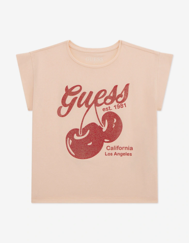 Girls Cherry Midi T-Shirt in Pink