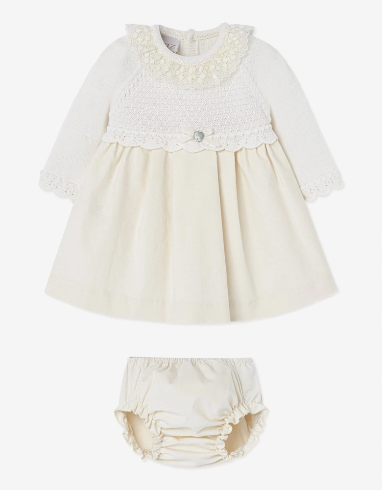 Baby Girls Dress and Bloomers Set in Ivory