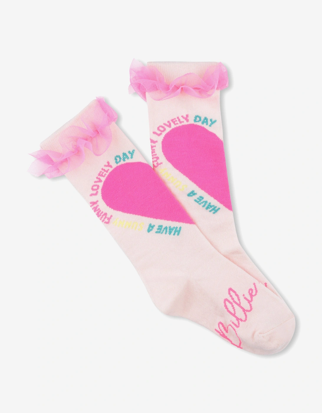 Billieblush Girls Tulle Ruffle Heart Socks in Pink