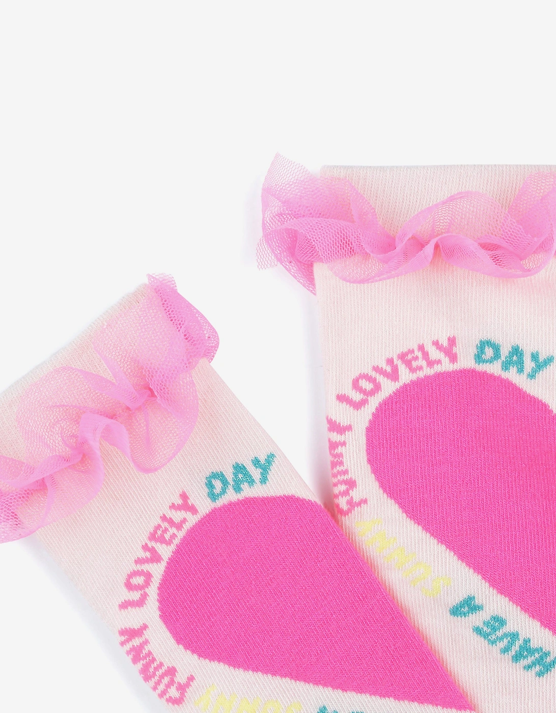Billieblush Girls Tulle Ruffle Heart Socks in Pink