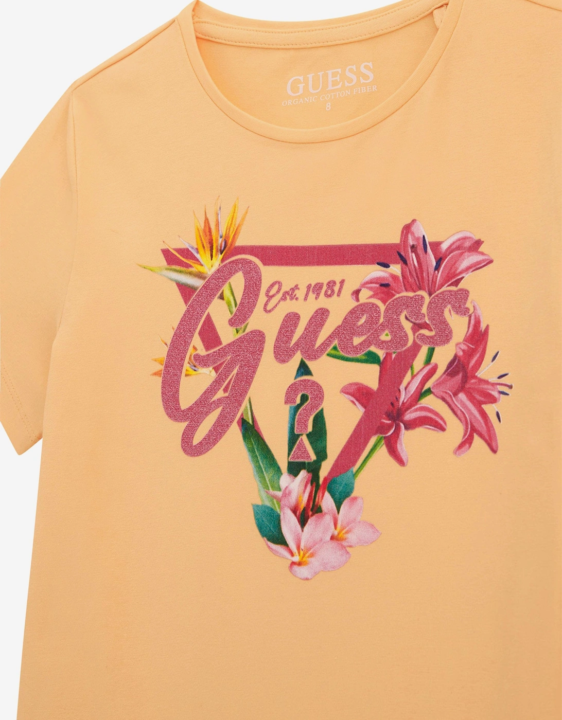 Girls Floral Logo T-Shirt in Orange