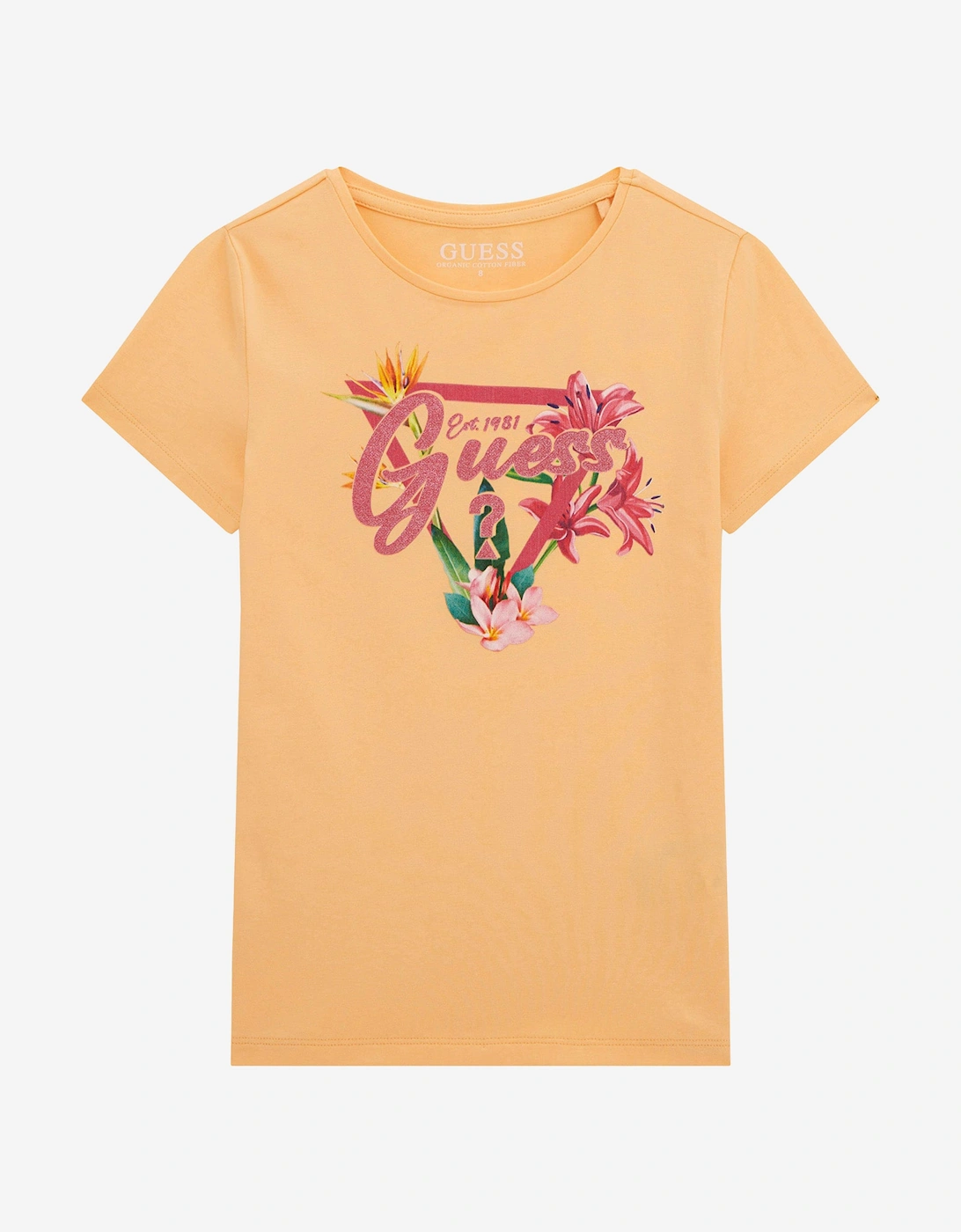 Girls Floral Logo T-Shirt in Orange, 5 of 4