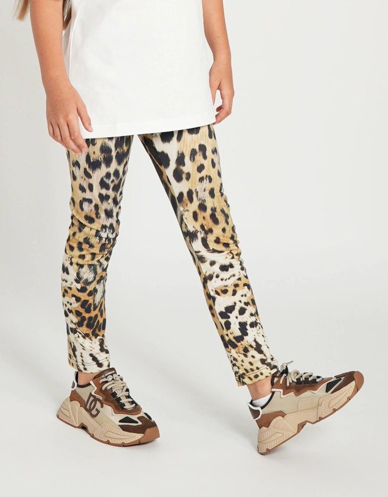 Girls Leopard Print Leggings in Brown