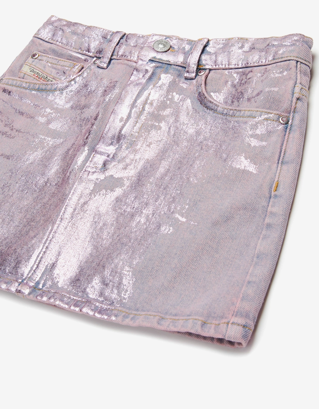 Girls Gianna Metallic Coated Denim Skirt in Pink