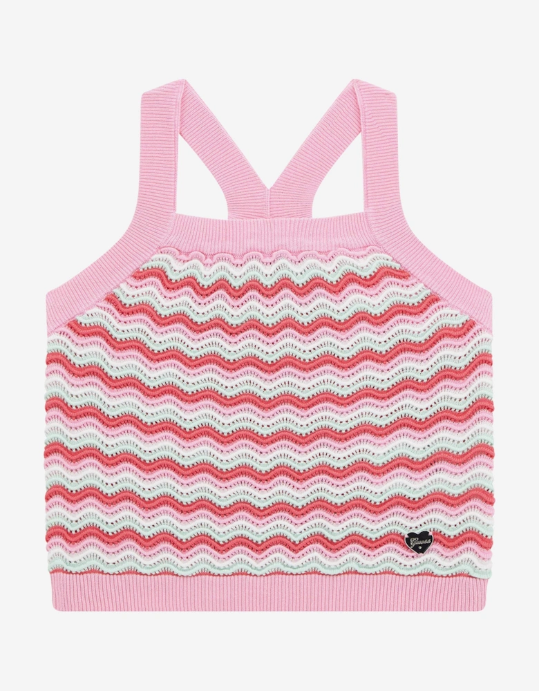 Girls Wavy Sweater Tank Top in Pink