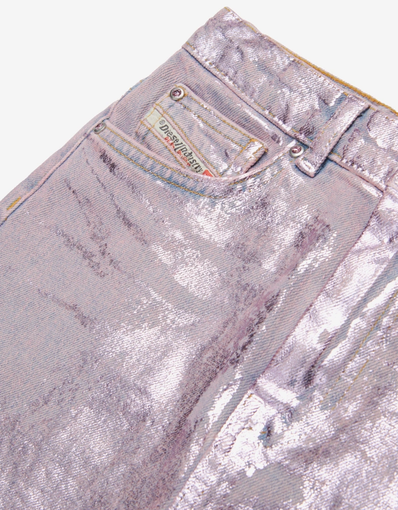 Girls Gianna Metallic Coated Denim Skirt in Pink