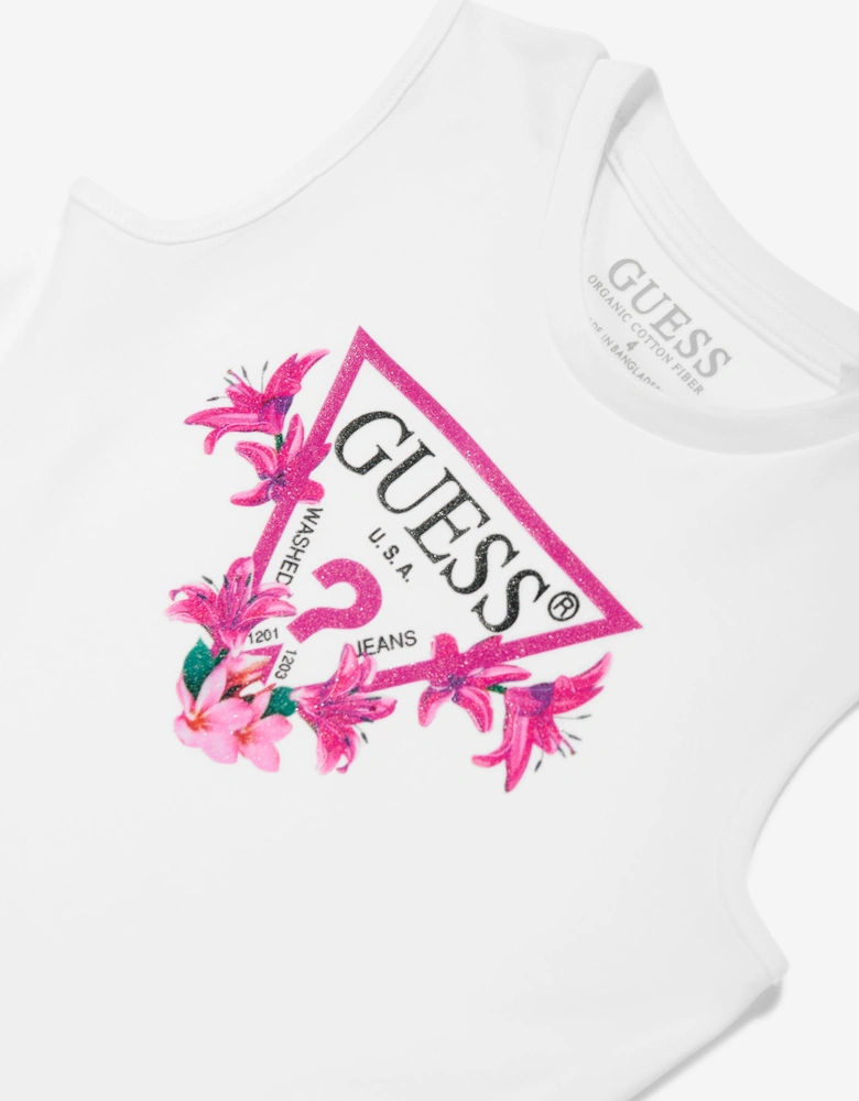 Girls Sleeveless Logo Dress in White