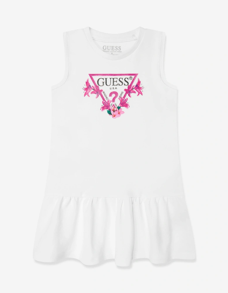 Girls Sleeveless Logo Dress in White
