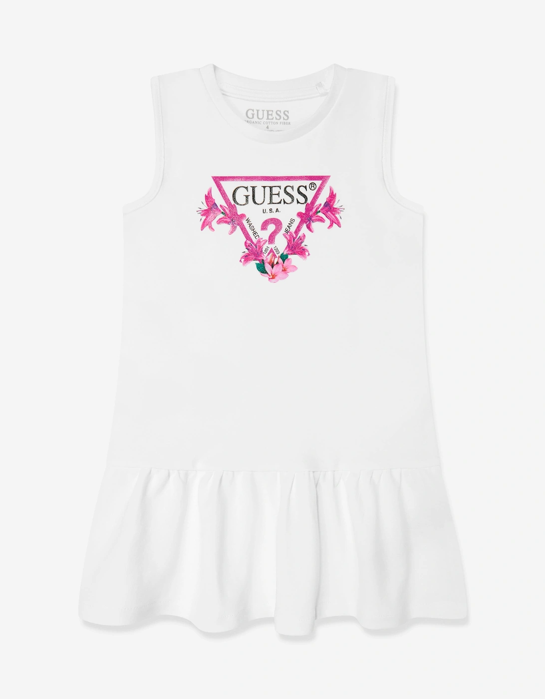 Girls Sleeveless Logo Dress in White, 5 of 4