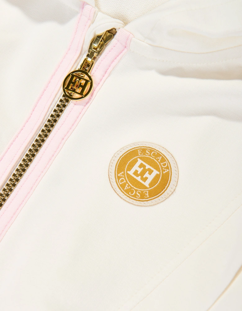Girls Logo Badge Zip Up Top in Ivory