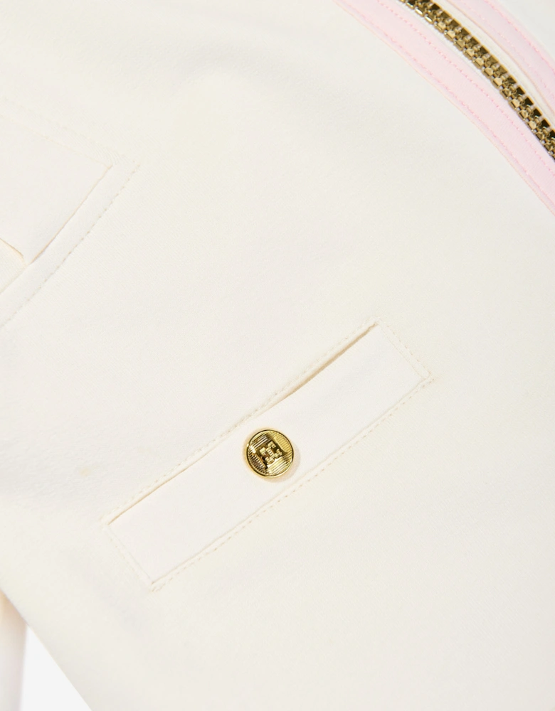 Girls Logo Badge Zip Up Top in Ivory
