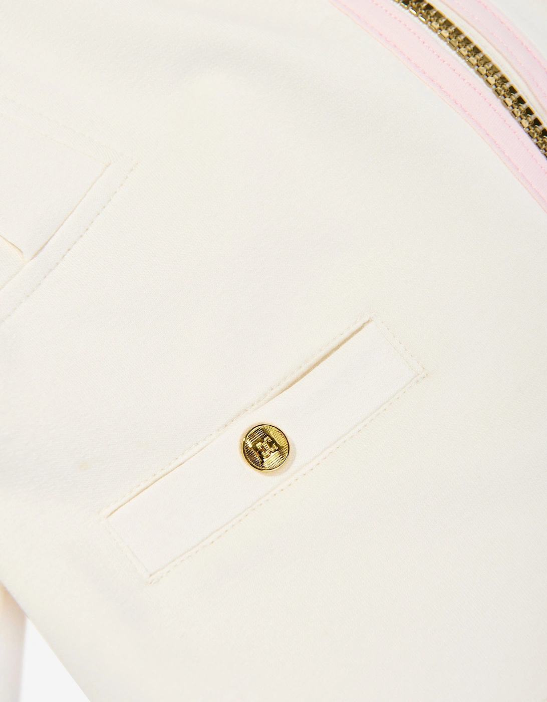 Girls Logo Badge Zip Up Top in Ivory