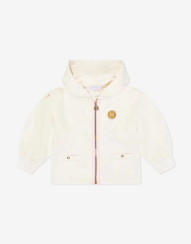 Girls Logo Badge Zip Up Top in Ivory