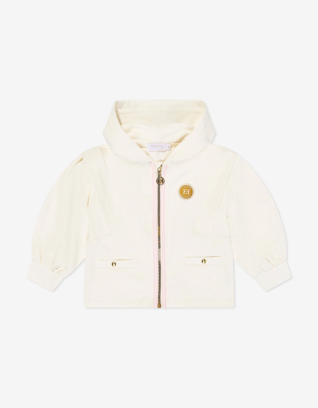 Girls Logo Badge Zip Up Top in Ivory, 5 of 4