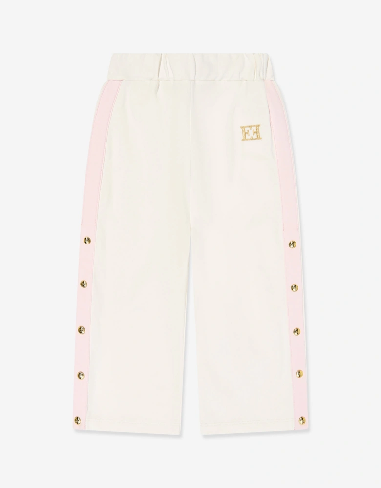 Girls Embroidered Logo Jersey Trousers in Ivory
