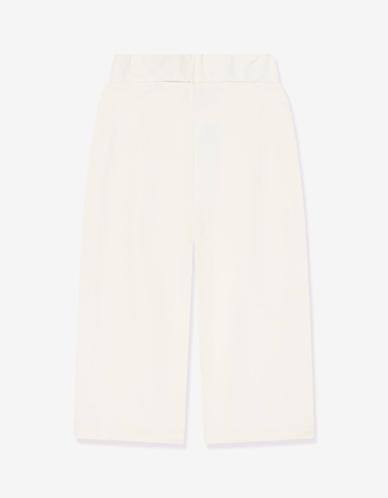 Girls Embroidered Logo Jersey Trousers in Ivory
