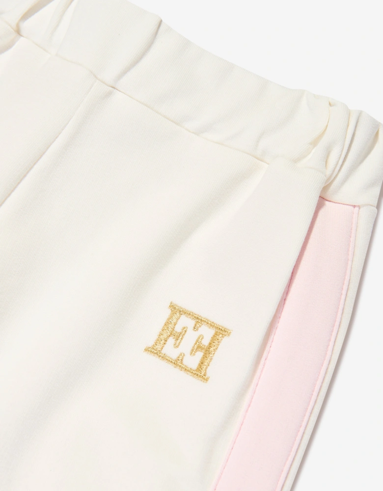 Girls Embroidered Logo Jersey Trousers in Ivory
