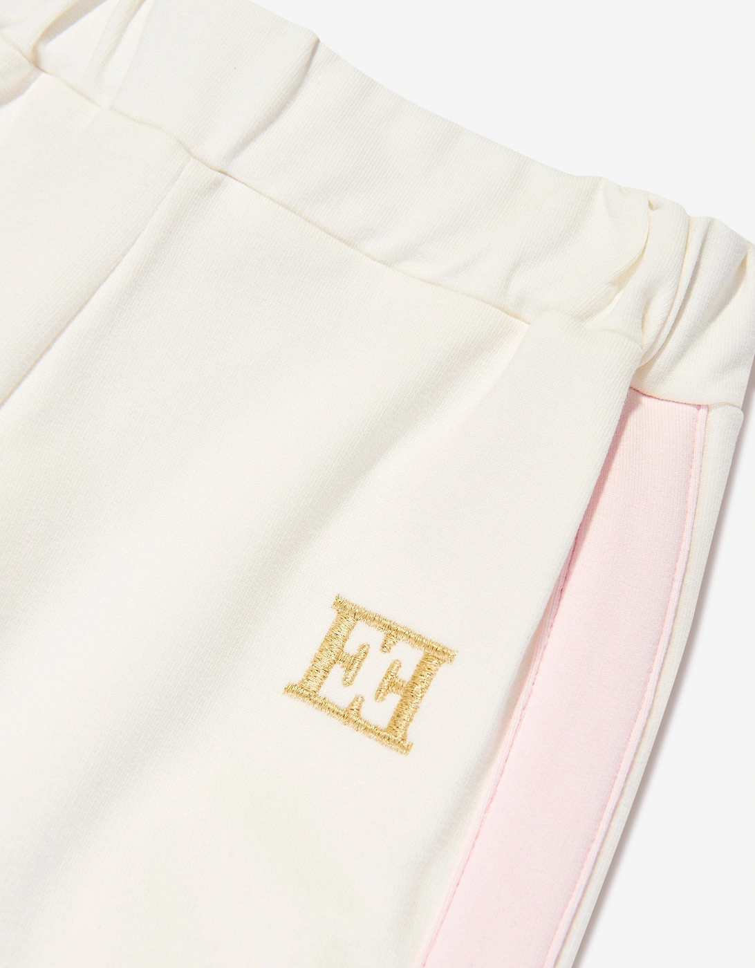 Girls Embroidered Logo Jersey Trousers in Ivory