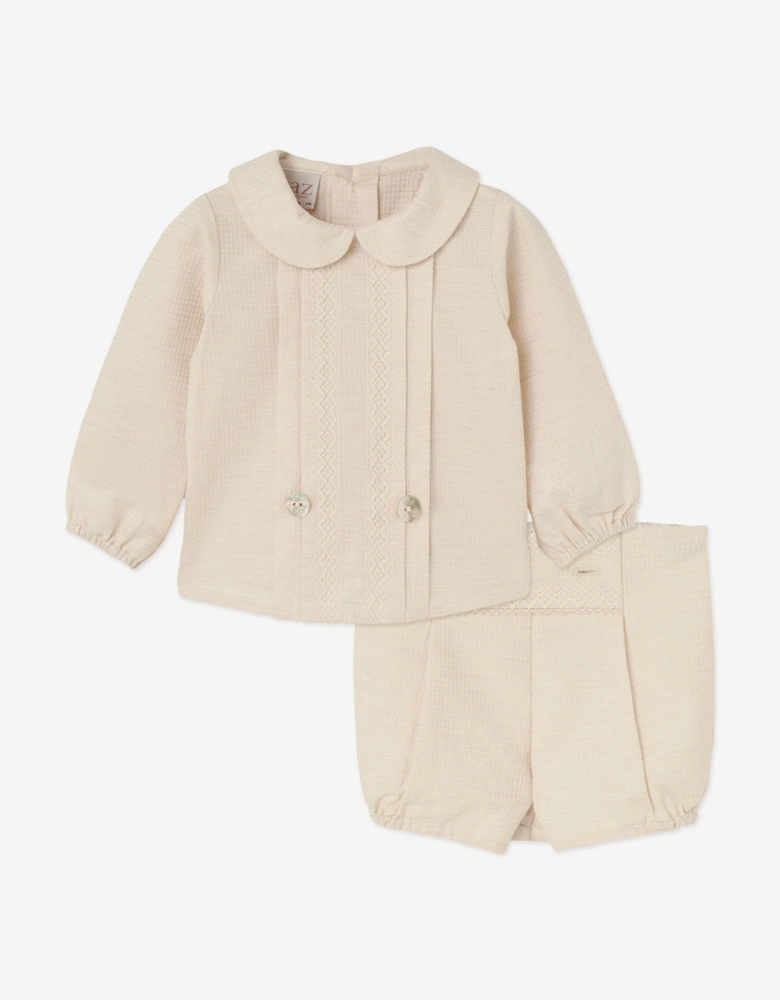 Baby Boys Blouse and Shorts Set in Beige