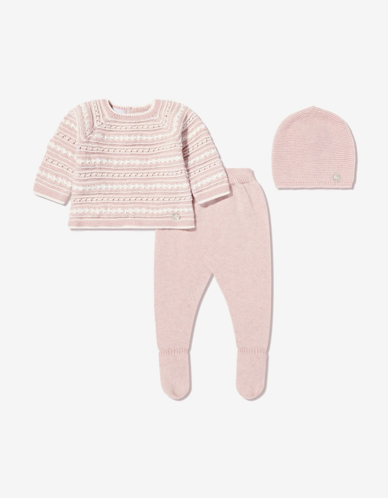 Baby Girls Knitted 3 Piece Leggings Set in Pink