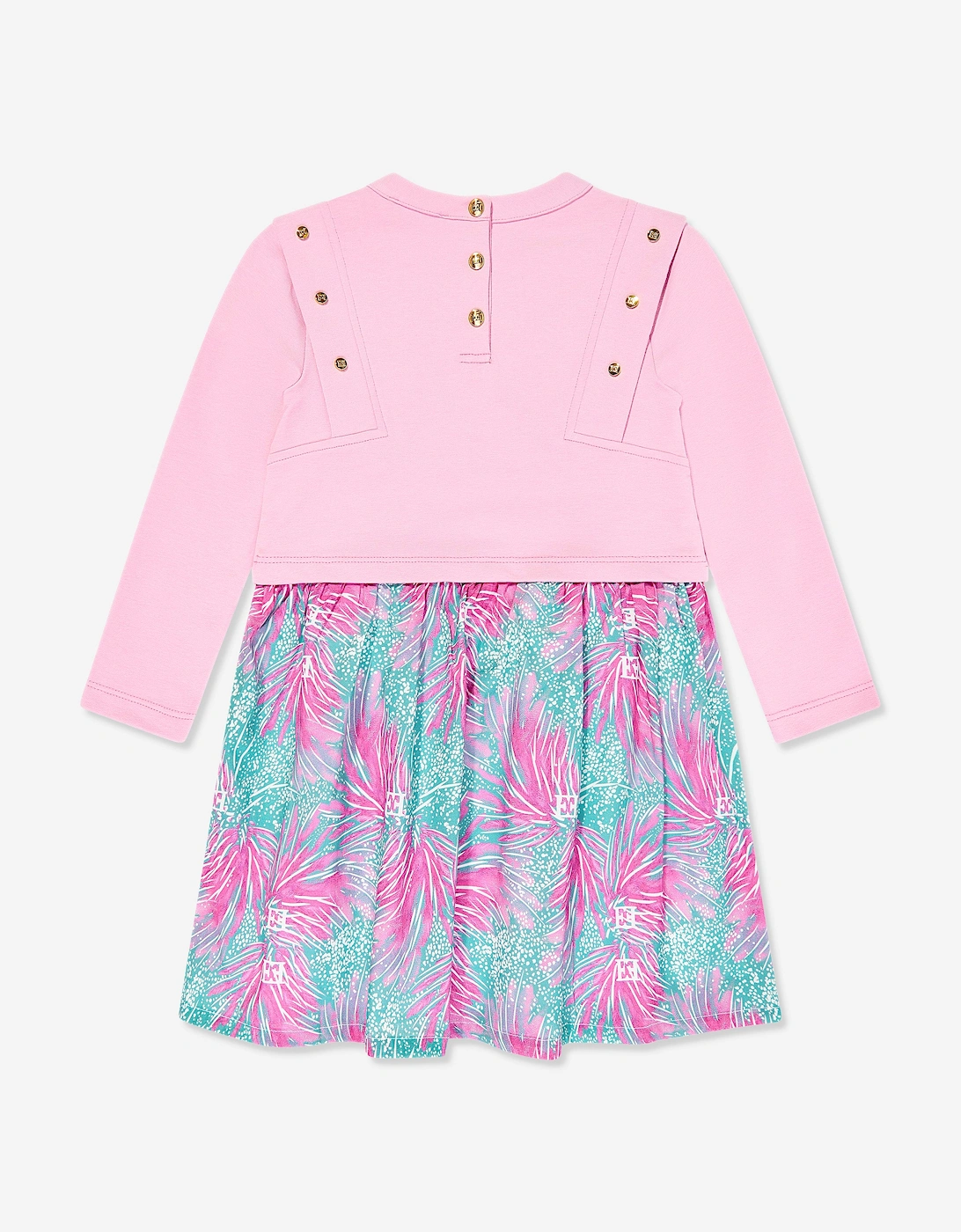 Girls Bi-material Printed Logo Dress in Pink