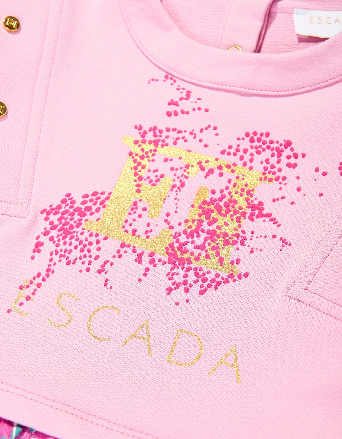 Girls Bi-material Printed Logo Dress in Pink