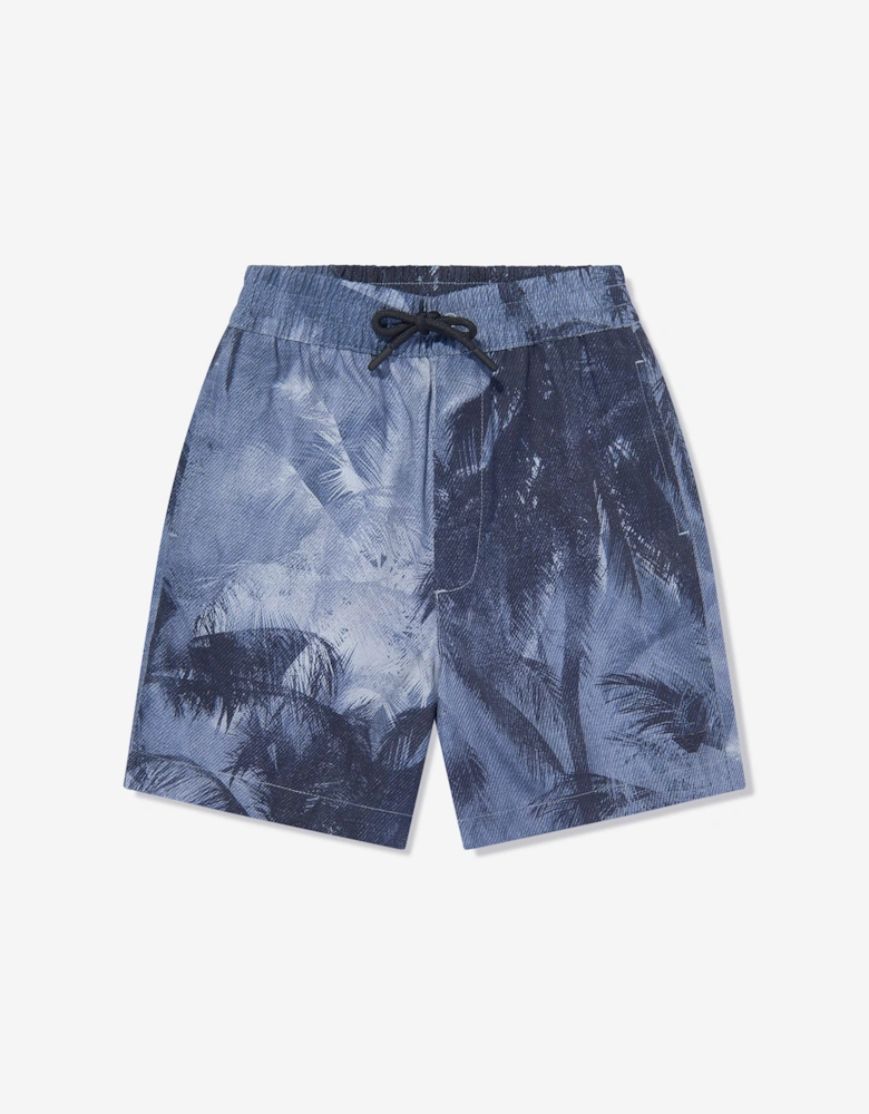 Boys Palm Leaf Shorts in Blue