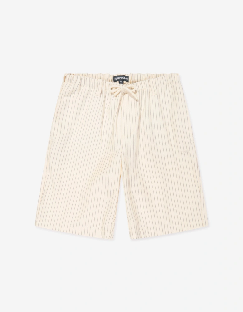 Boys Striped Linen Shorts in Ivory