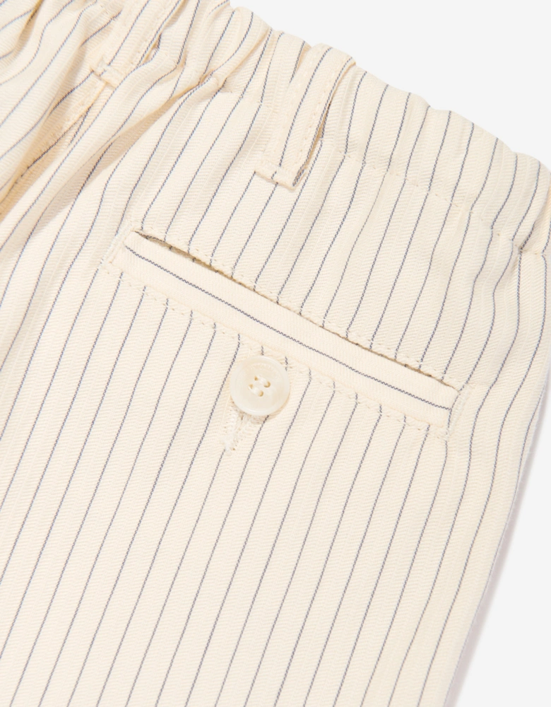Boys Striped Linen Shorts in Ivory
