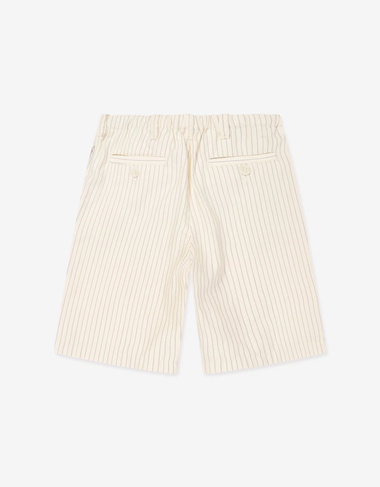 Boys Striped Linen Shorts in Ivory
