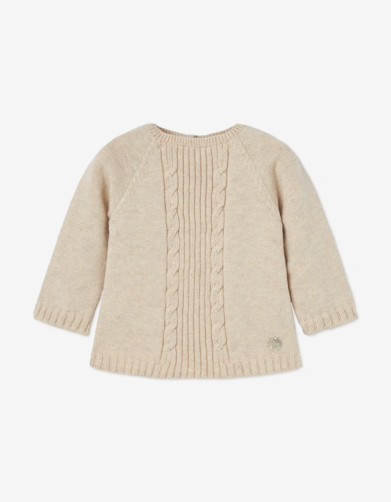 Baby Knitted 3 Piece Babygrow Set in Beige
