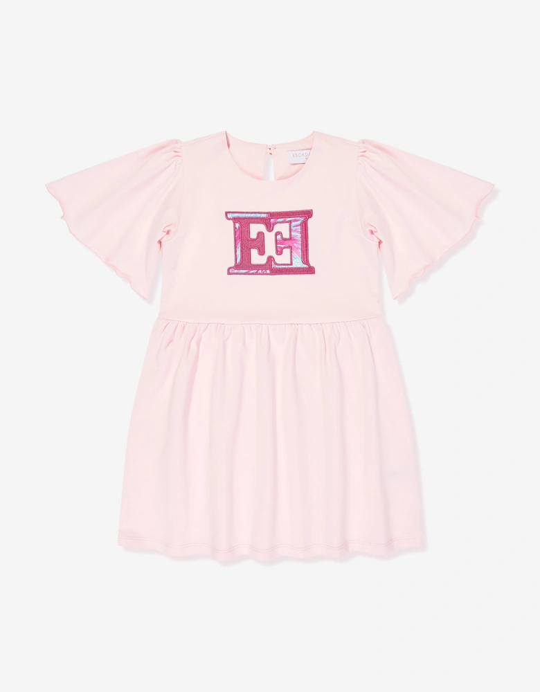 Girls Embroidered Logo Dress in Pink