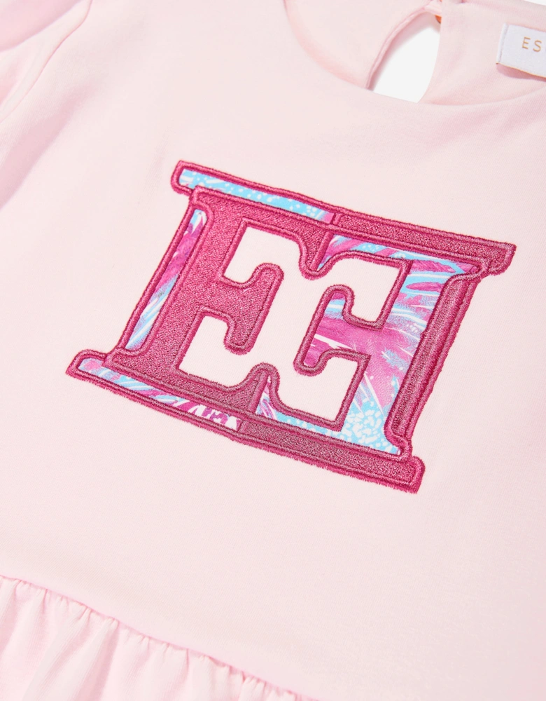 Girls Embroidered Logo Dress in Pink